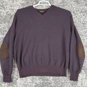 Segreto Merino Wool Sweater Mens Large Long Sleeve V Neck Leather Elbow Pad READ